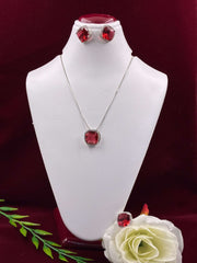 CZ Ruby Rounded Square Pendant Set
