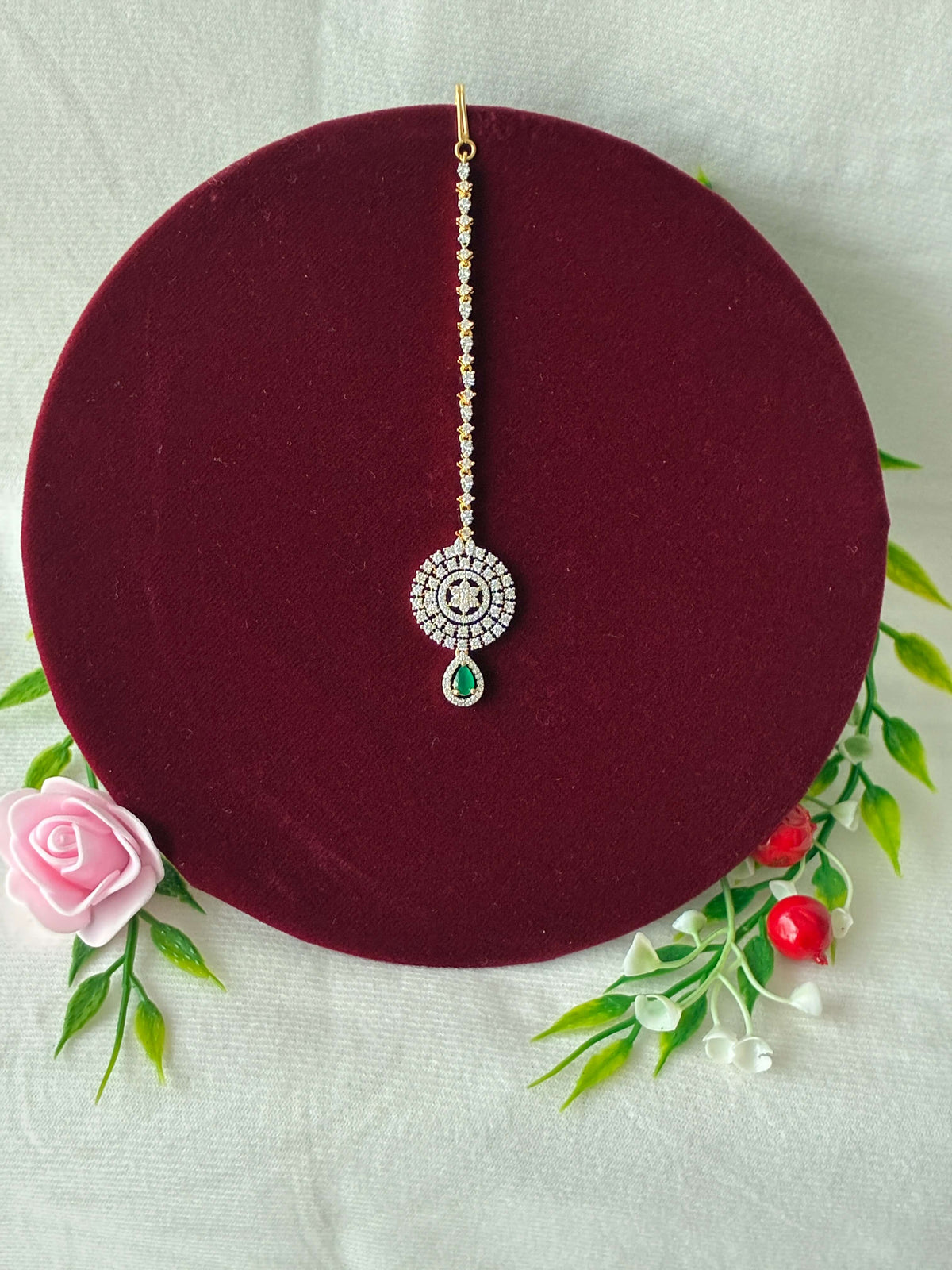 CZ Emerald Green Tear Drop Mang Tika