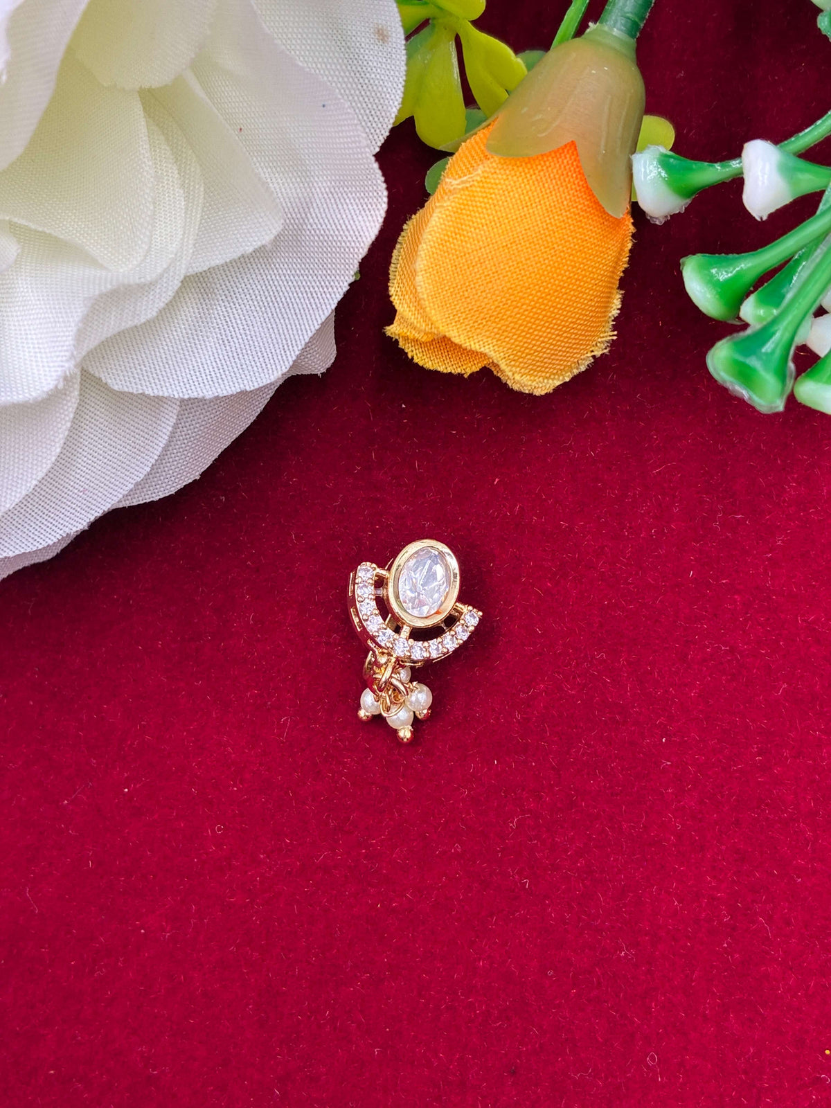 Kundan Moti drop Nose Ring