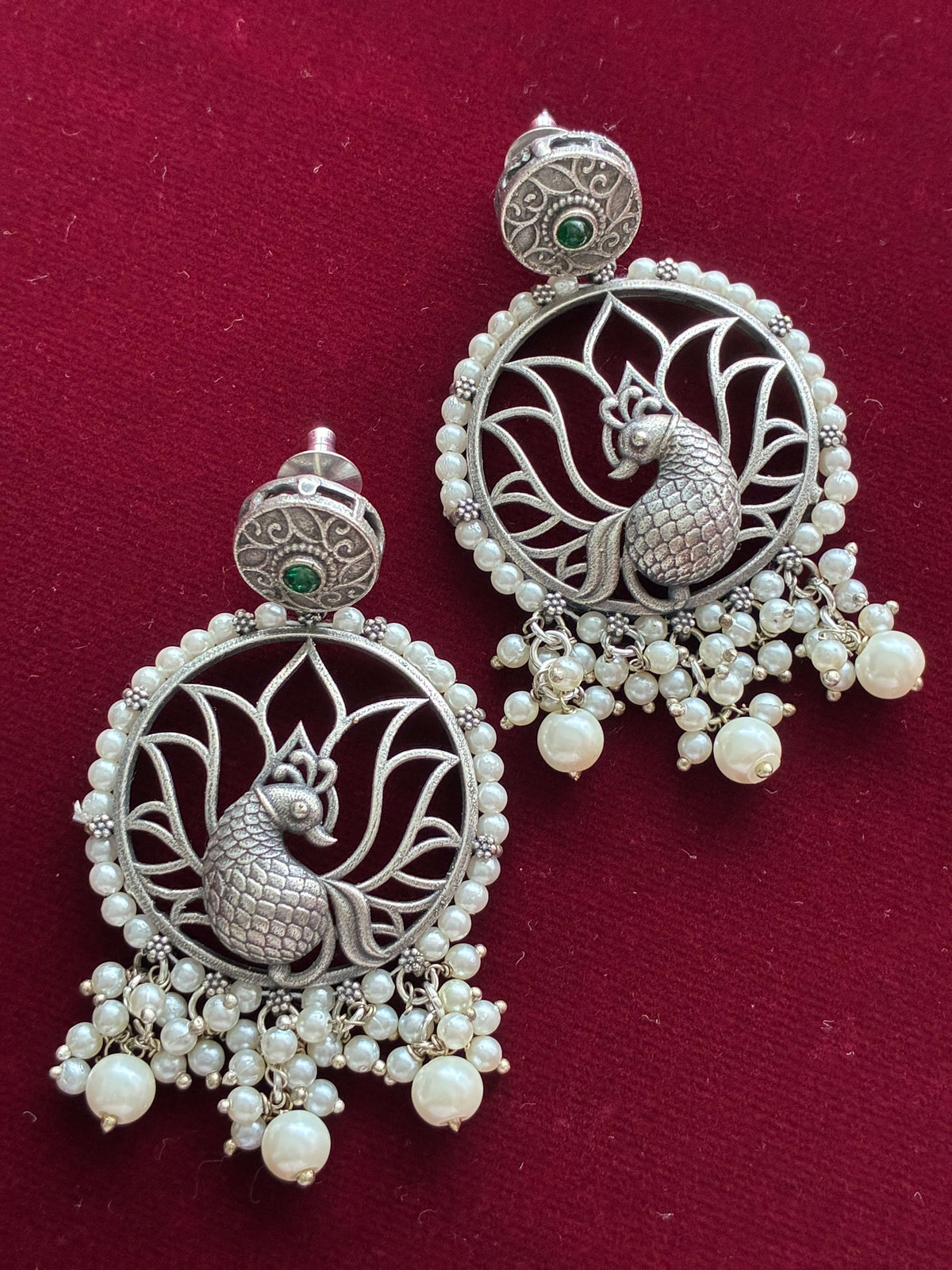 Oxidised Round Peacock Earring