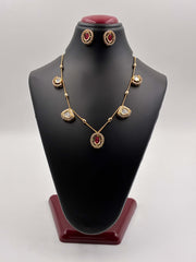 Kundan Ruby Penta Drop Designer Pendant Set