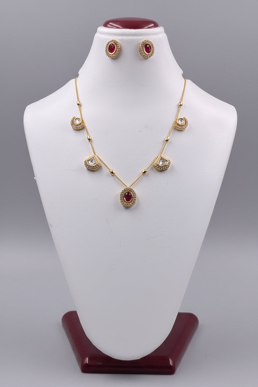 Kundan Ruby Penta Drop Designer Pendant Set