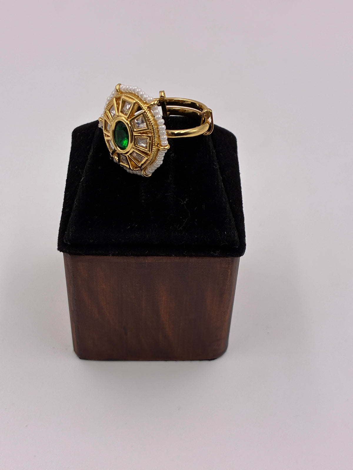 Kundan Emerald Beaded Finger Ring