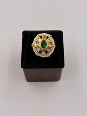 Kundan Emerald Beaded Finger Ring