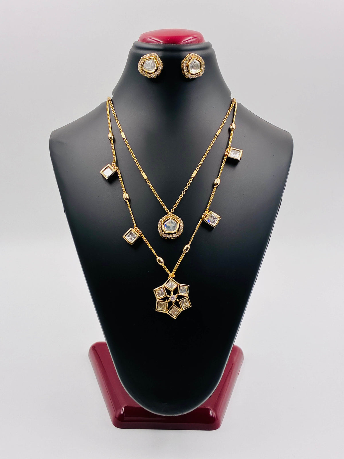 Kundan Elite Floral Double Layered Pendant Set