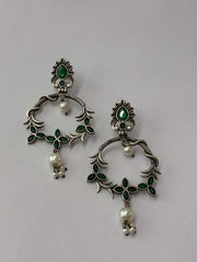 Oxidised Carved Earring