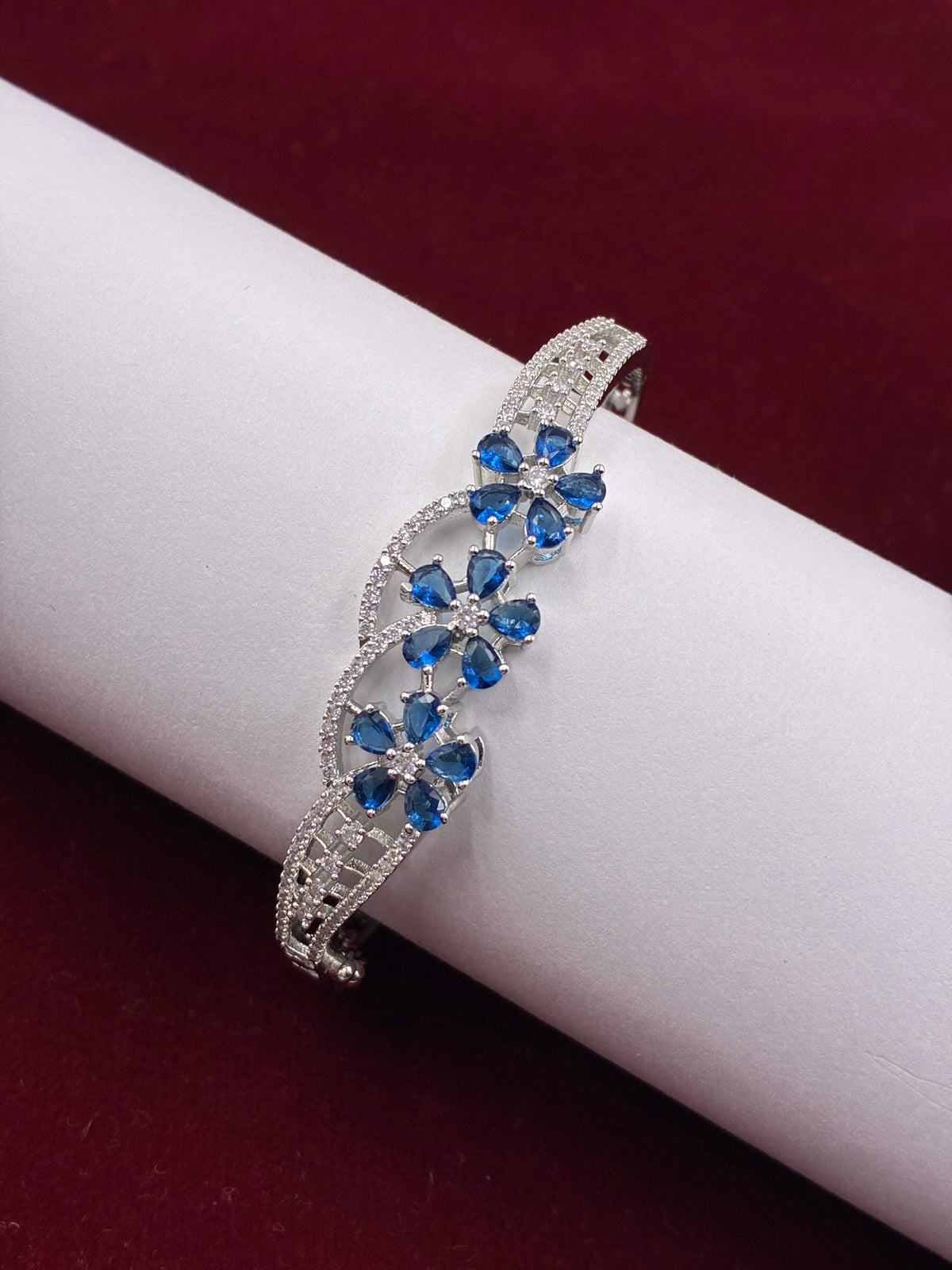CZ Three Blue Blums Openable Kada</