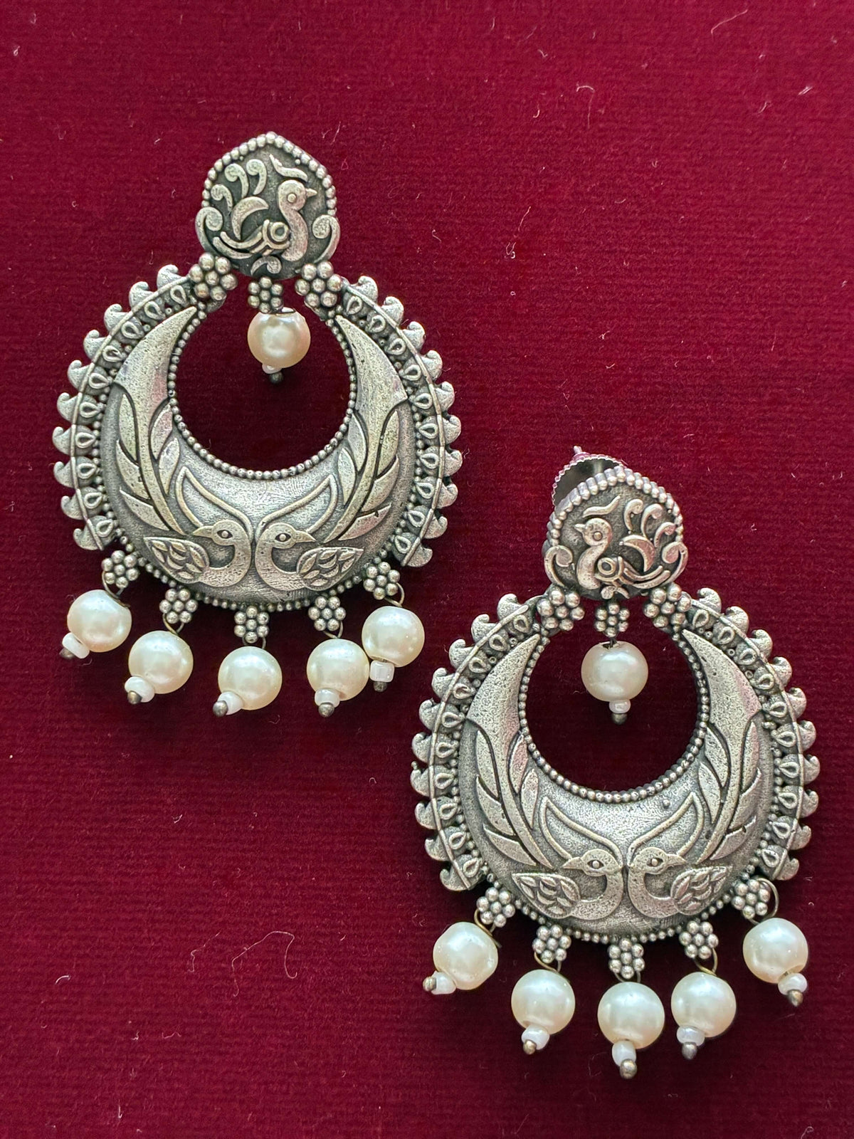 Oxidised Peacock Moti Earring