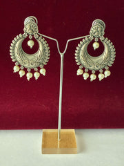 Oxidised Peacock Moti Earring