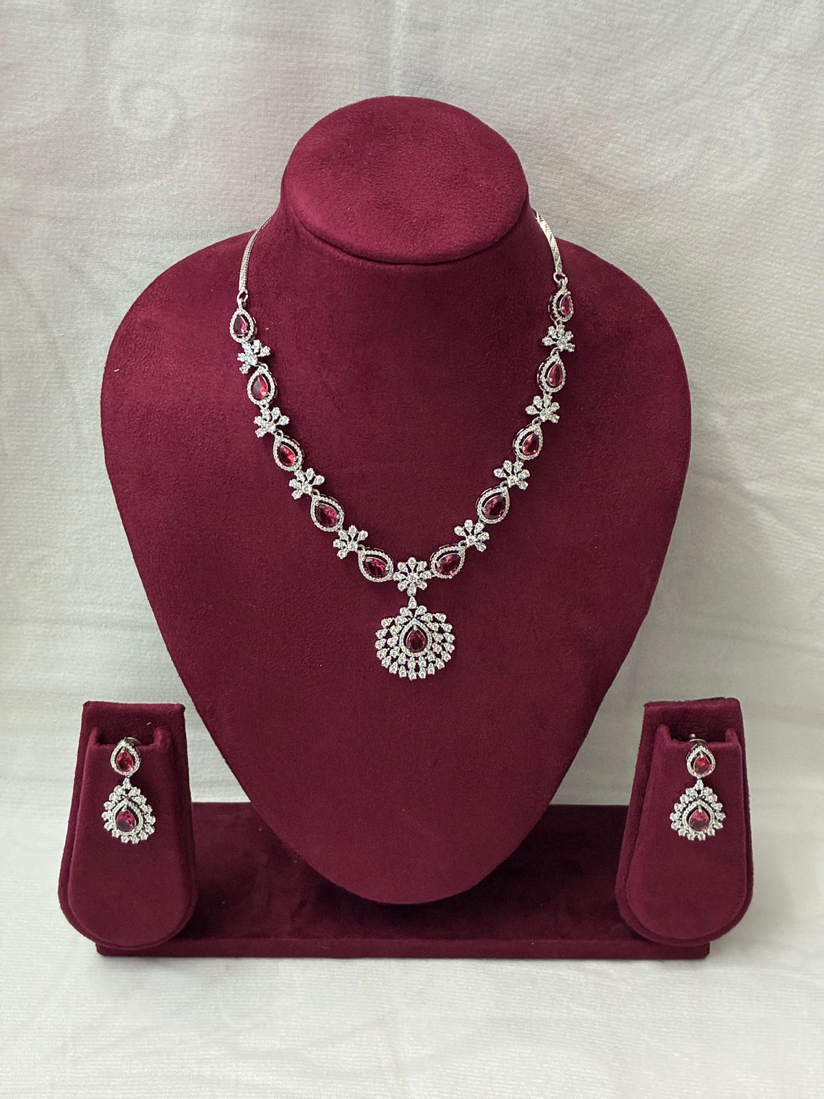 CZ Designer Ruby Necklace Set