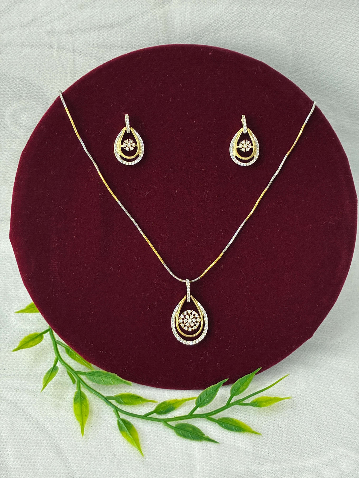 CZ Oval Shape Designer Pendant set