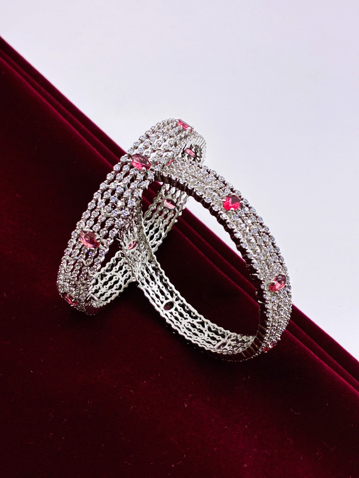 CZ Ruby Silver Tone Splendid Bangle