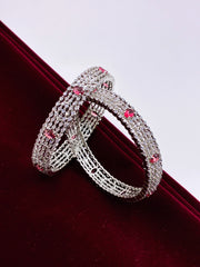 CZ Ruby Silver Tone Splendid Bangle