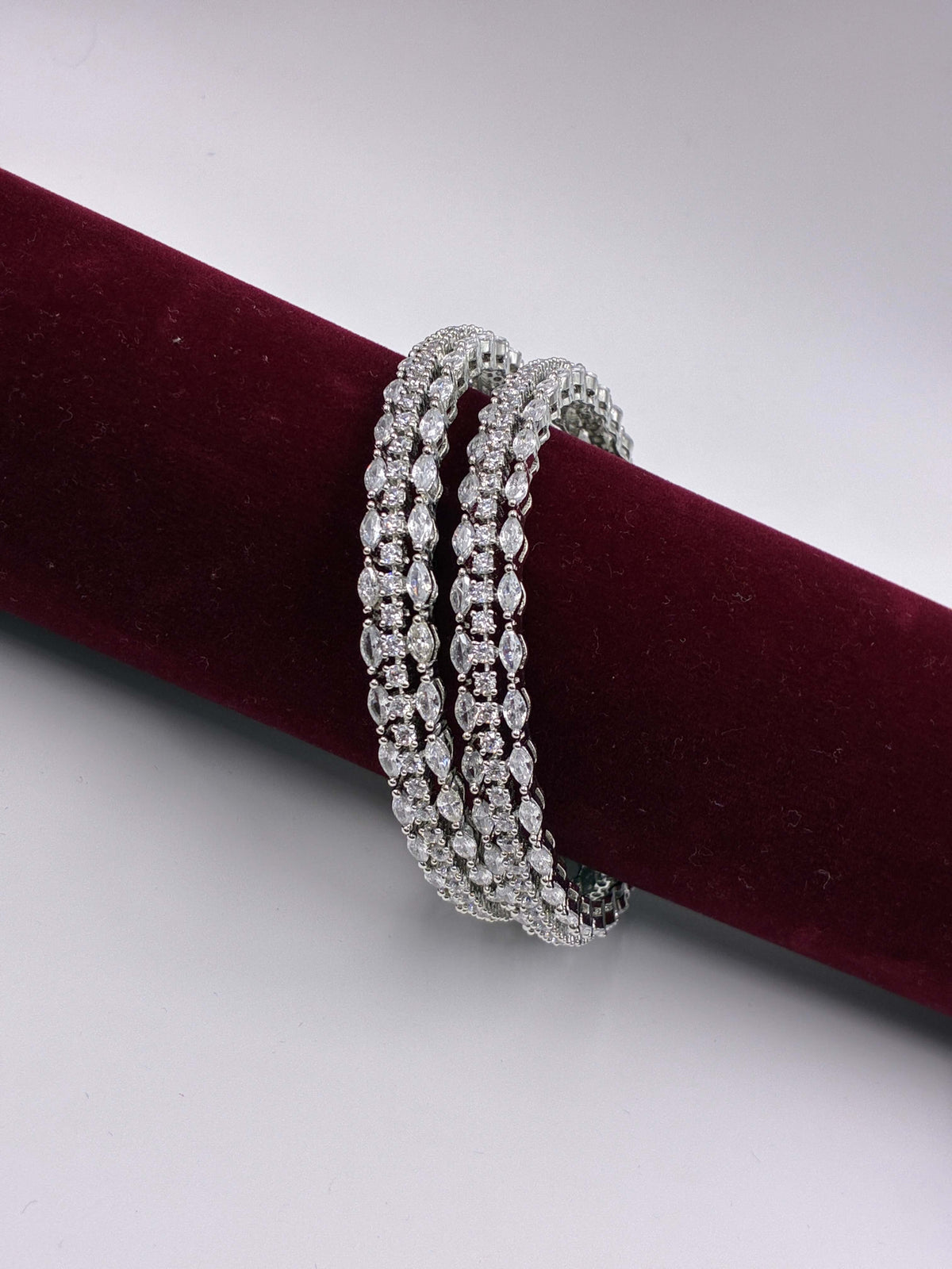 CZ Embellished Silver tone Designer Bangle