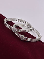 CZ Silver tone Floral Designer Bangle