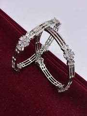 CZ Silver tone Floral Designer Bangle