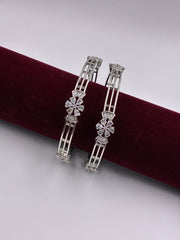 CZ Silver tone Floral Designer Bangle