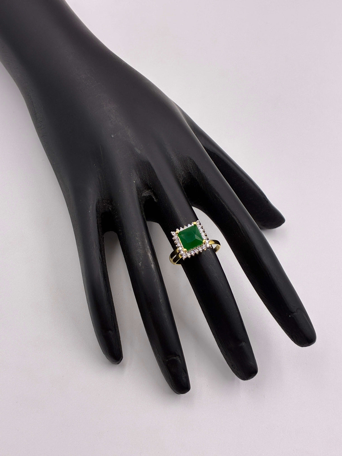 CZ Green Square Shape Finger Ring