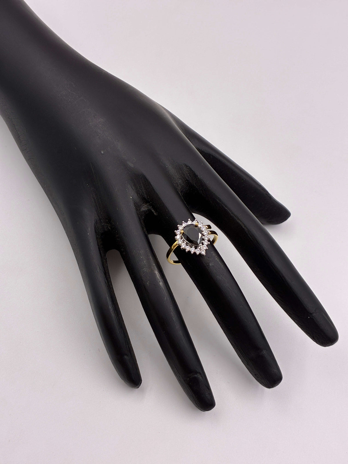 CZ Black Pear Shape Finger Ring