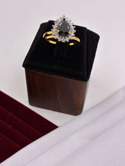 CZ Black Pear Shape Finger Ring