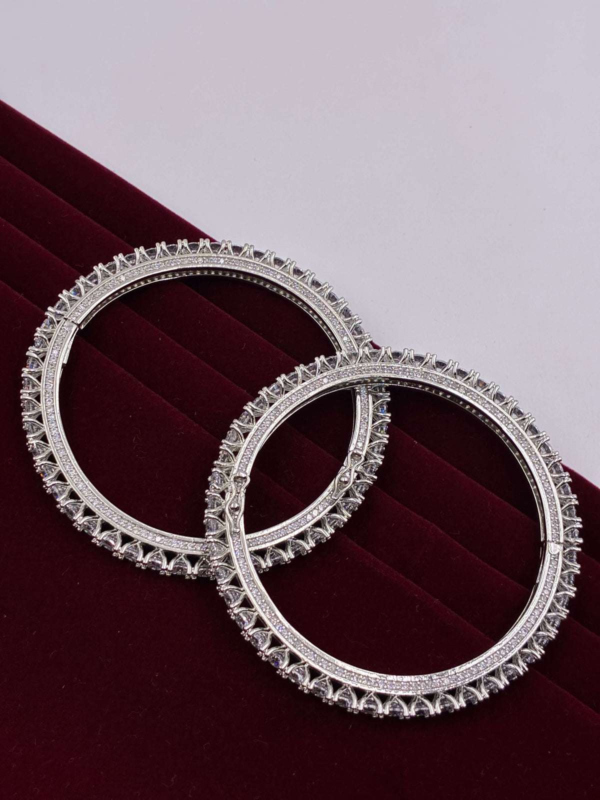 CZ Brilliant Silver tone single line Bangle