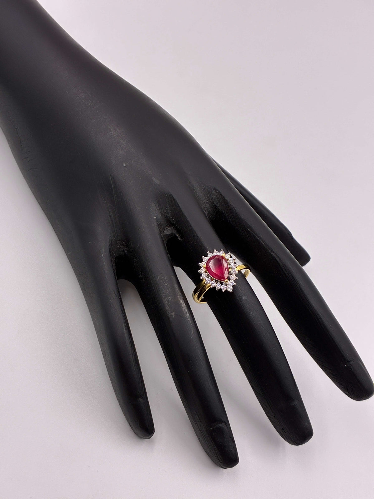 CZ Ruby Pear Shape Finger Ring