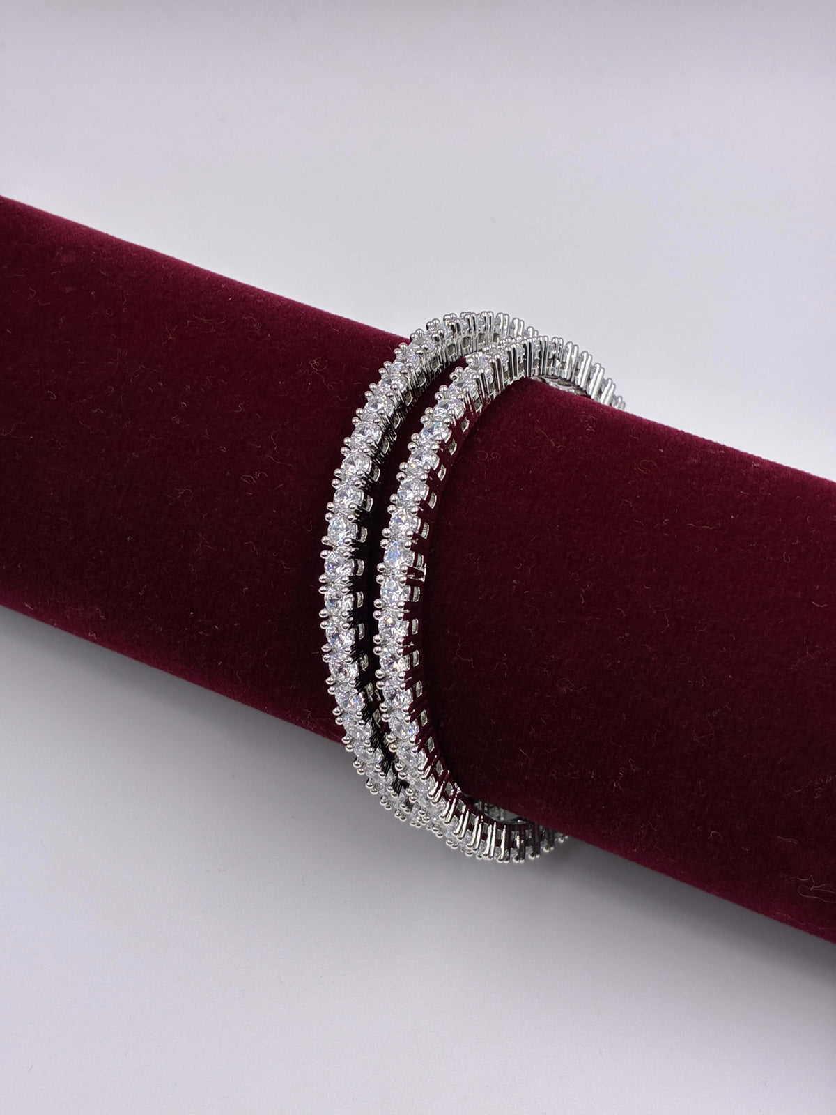 CZ Splendid Silver tone single line Bangle