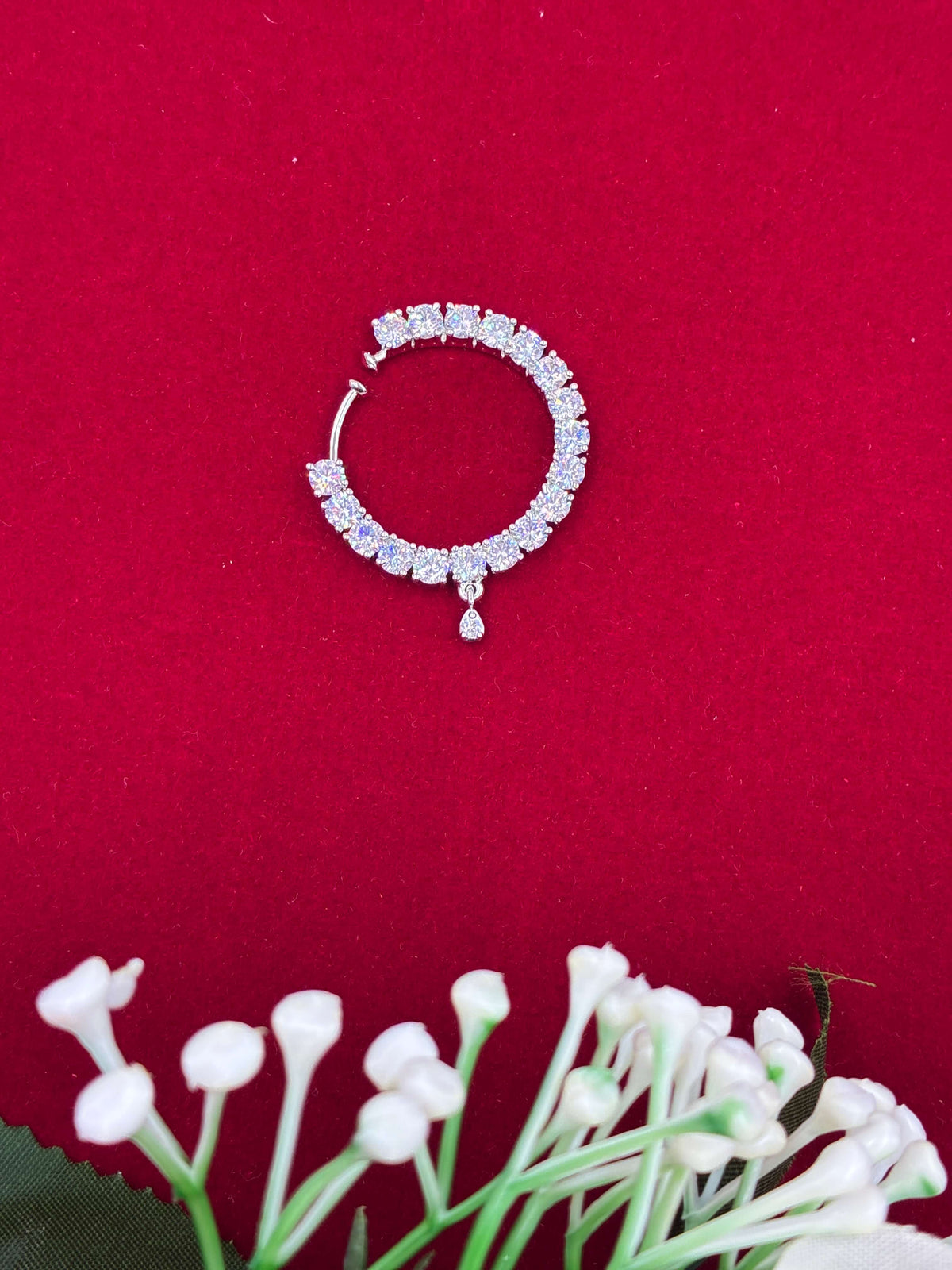 CZ Silver Single line Drop Nose Ring