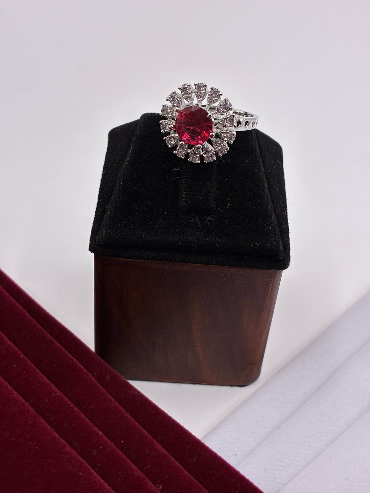 CZ Ruby Luxe Round Finger Ring