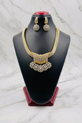 CZ Embellished Floral Pendant Designer Necklace Set