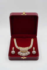 CZ Embellished Floral Pendant Designer Necklace Set