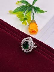 CZ Green Pretty Pear Shape Finger Ring