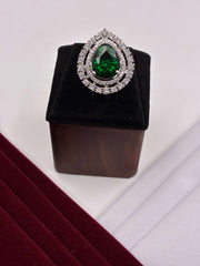 CZ Green Pretty Pear Shape Finger Ring