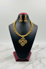 CZ Elite Floral Pendant Designer Necklace Set