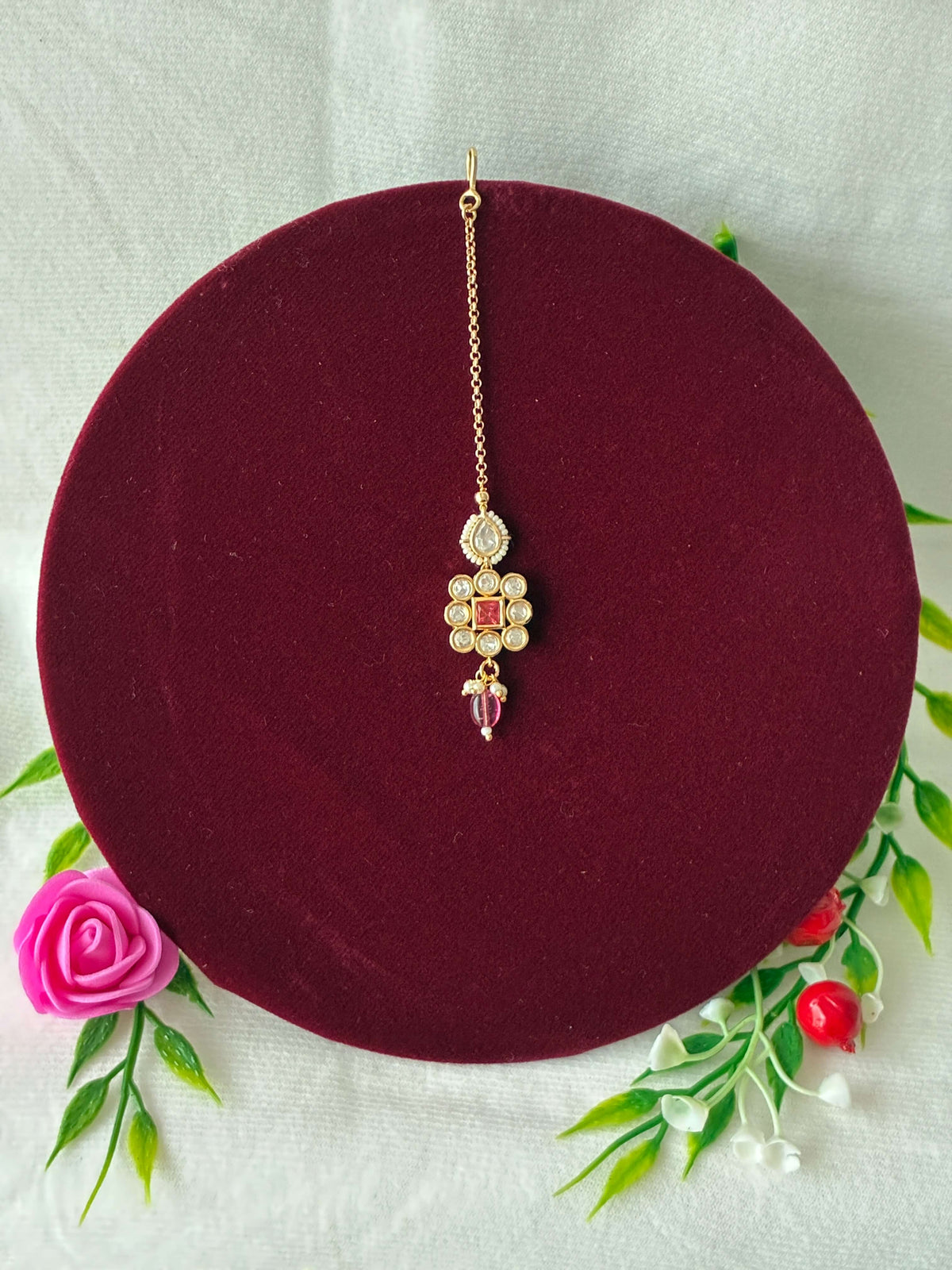 Kundan Square Ruby Drop Mang Tika
