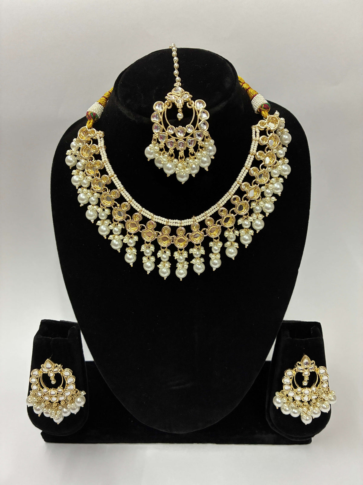 Indo Western Stone Pearl Cluster Necklace Set