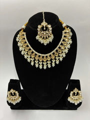 Indo Western Stone Pearl Cluster Necklace Set