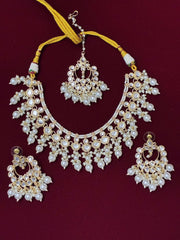 Indo Western Stone Pearl Cluster Necklace Set