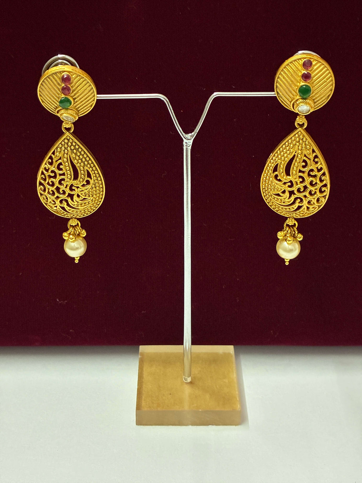 Antique Beautifully Carved Pearl Drop Earring