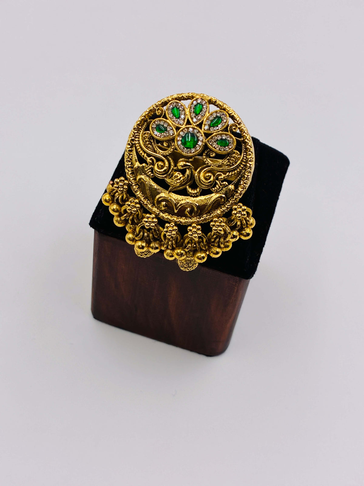 Antique Golden-Green Ghungroo Finger Ring