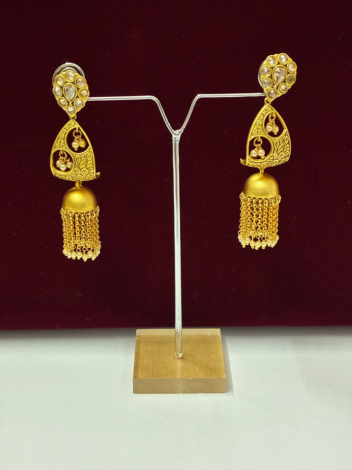 Antique Embossed Tassel Jhumka Earring