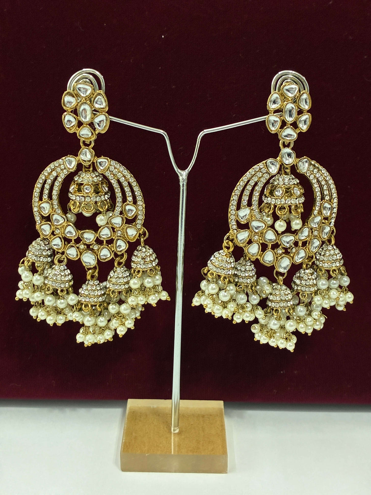 Antique Multi Dome Stone and Pearl Jhumka Earring