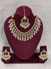 Indo Western Stone Pearl Cluster Necklace Set