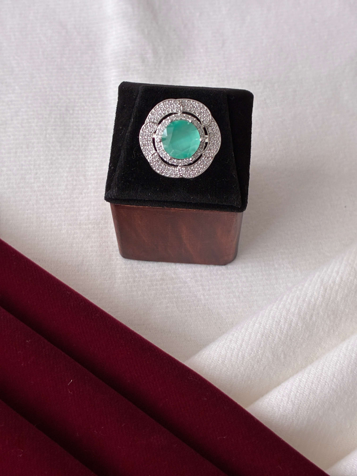 CZ Turquoise Floral Finger Ring