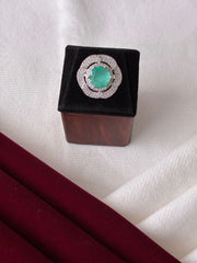 CZ Turquoise Floral Finger Ring