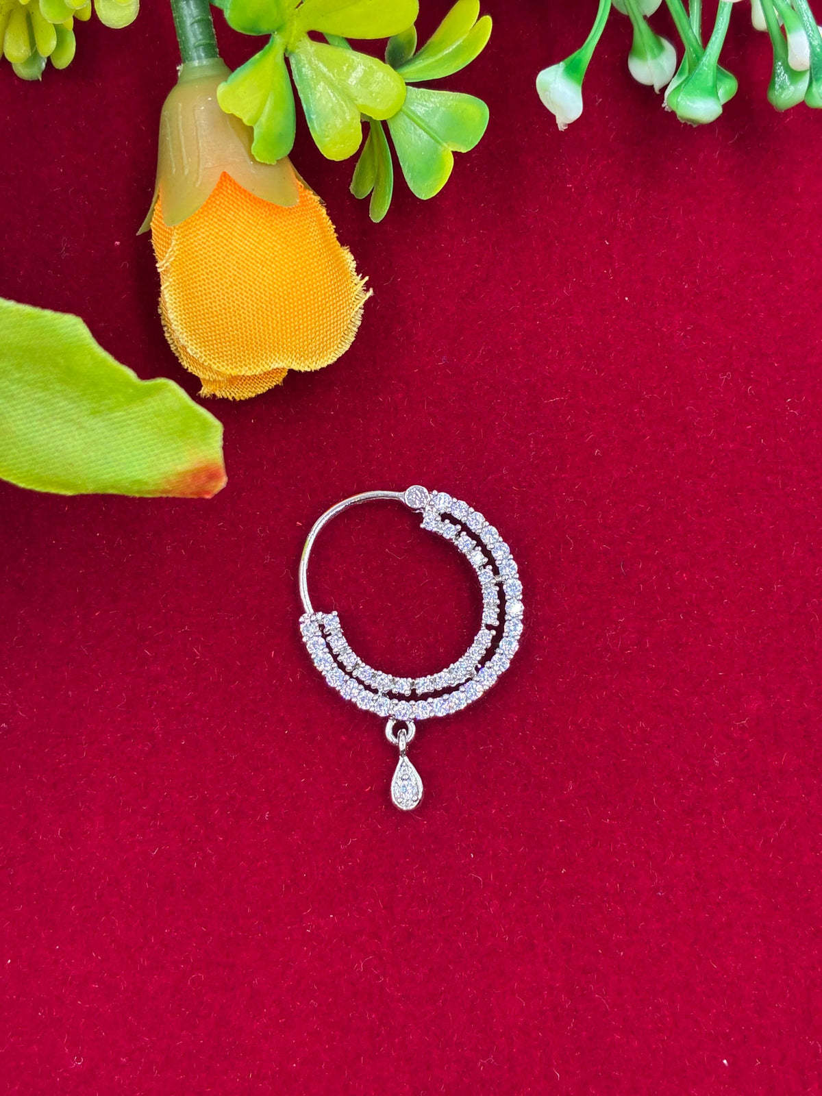 CZ Silver Double line Nose Ring