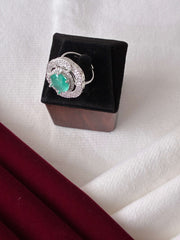 CZ Turquoise Floral Finger Ring