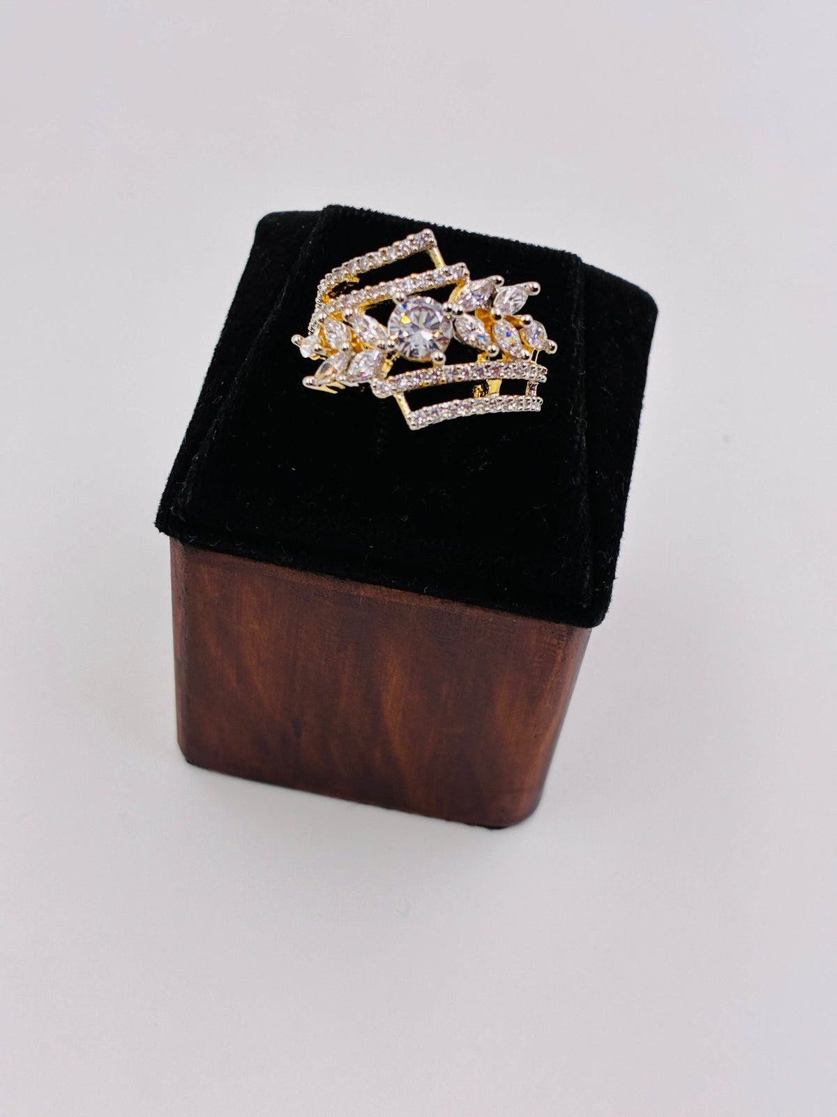 CZ Two tone Designer Finger Ring