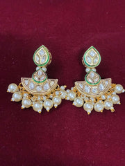 Kundan Green Meenakari Pearl drop Earring