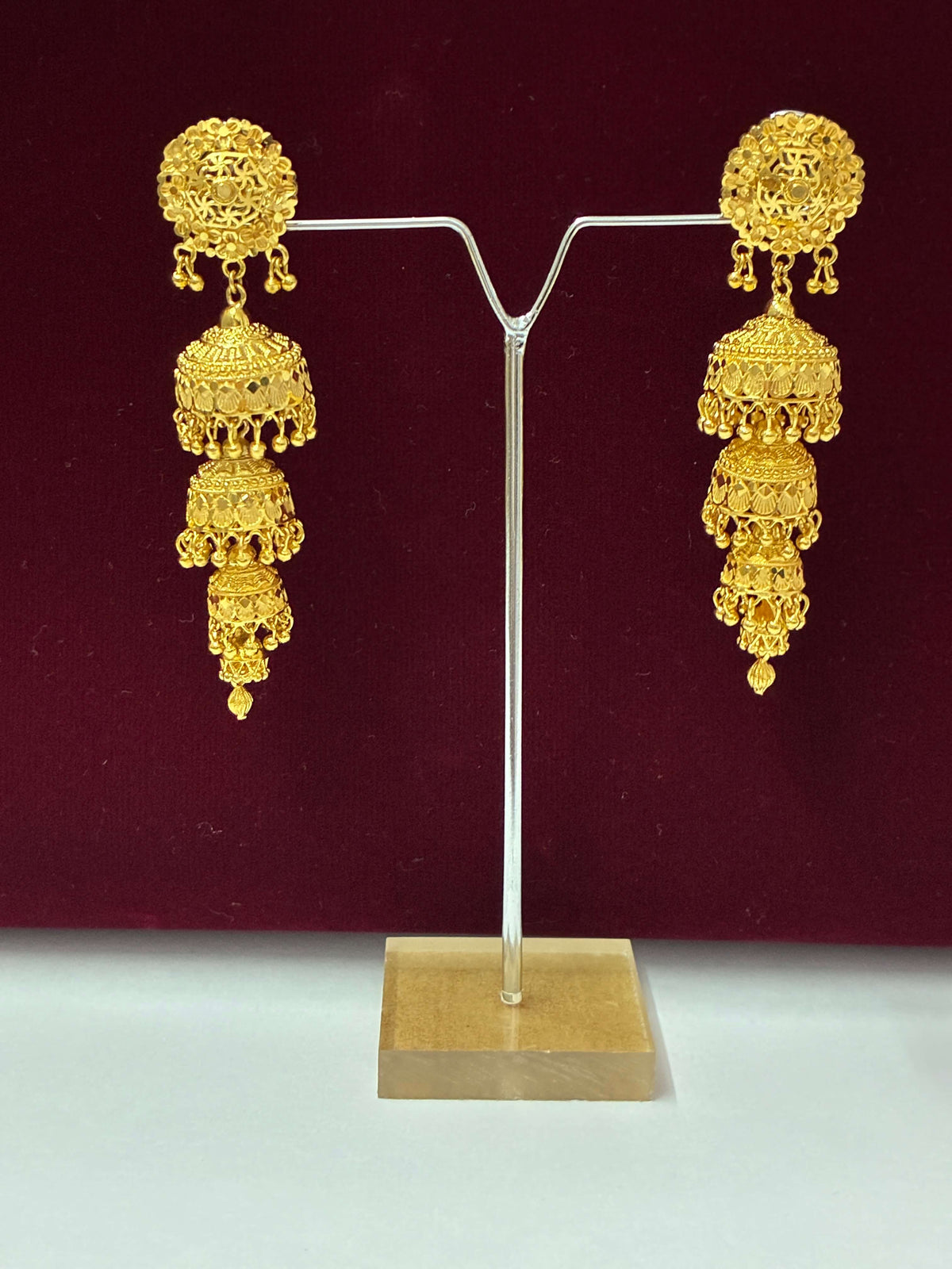Indian Ethnic Four-tier Jhumka with Gold Plating